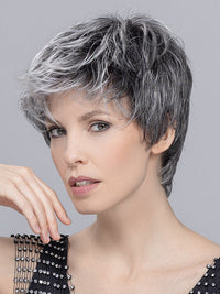 LOVE COMFORT by ELLEN WILLE in SALT/PEPPER ROOTED 51.44.39 | Black/Dark Brown, Darkest Brown, and Lightest Brown with Grey Blend and Shaded Roots