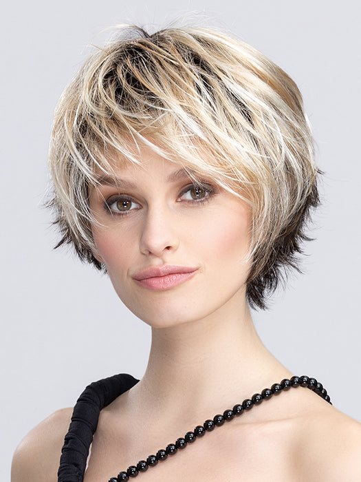 SKY by ELLEN WILLE in BISQUIT BLONDE ROOTED 20.25.6 | Darkest Brown with Light Golden Blonde and Winter White Blend with Shaded Roots