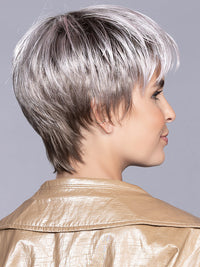 STOP HI TEC by ELLEN WILLE in METALLIC ROSE ROOTED | Pearl Platinum and Pure White with Darkest Brown and Rose Pink Blended throughout with Shaded Roots