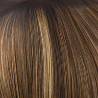 Almond Rocka-R  -  Cappucino-based, with a mix of dark strawberry blond and medium golden blond highlights with deep brown roots