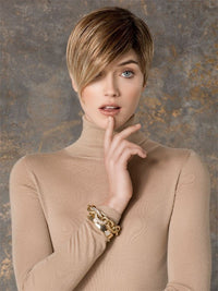 DISC by ELLEN WILLE in DARK SAND ROOTED 12.20.23.8 | Lightest/Medium Brown and Light Strawberry Blonde with Lightest Pale Blonde Blend with Shaded Roots