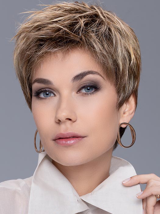 COOL by ELLEN WILLE in LIGHT BERNSTEIN ROOTED 8.20.27 | Light Auburn, Light Honey Blonde, and Light Reddish Brown Blend and Dark Roots